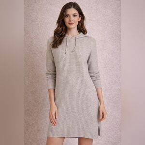 Dreamers Oatmeal Ribbed Cozy Hooded Sweater Dress Tunic Medium